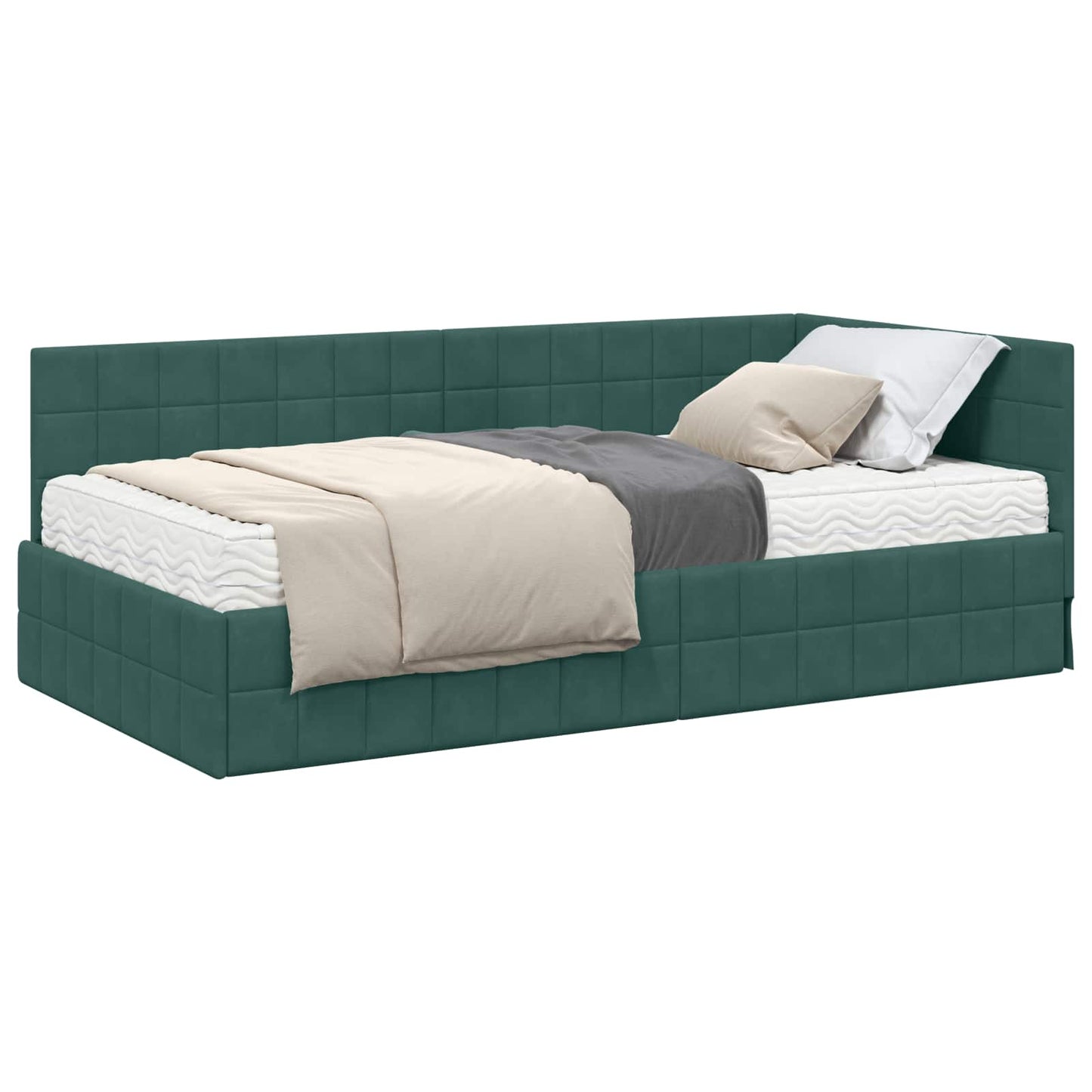 Hoekbedframe met Matras met hoofdeinde 2 pcs Groen Fluweel is nu te koop bij PeponiXL, paradijselijk wonen!