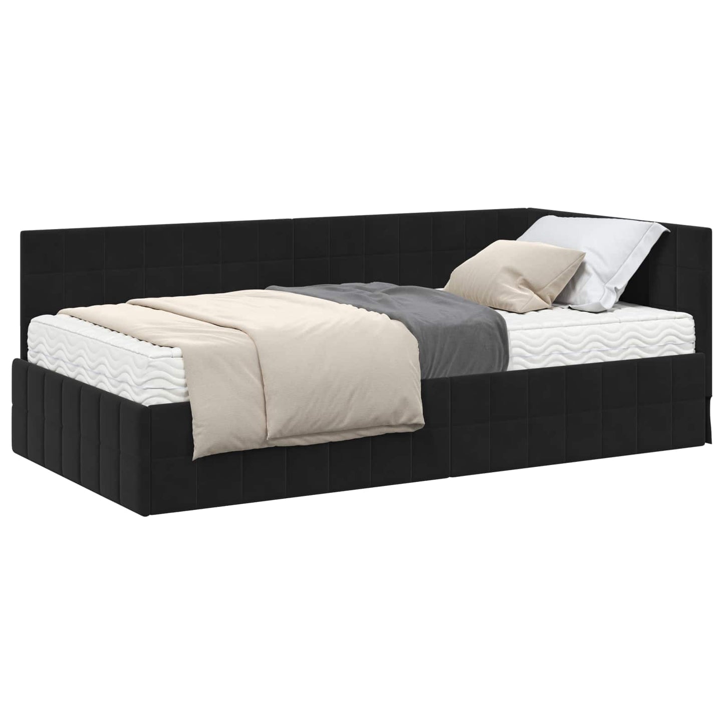 Hoekbedframe met Matras met hoofdeinde 2 pcs Zwart Fluweel