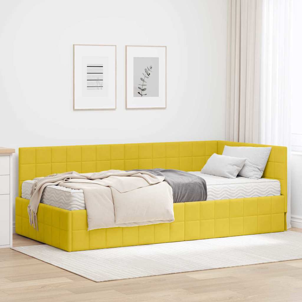 Hoekbedframe met Matras met hoofdeinde 2 pcs Geel Fluweel is nu te koop bij PeponiXL, paradijselijk wonen!