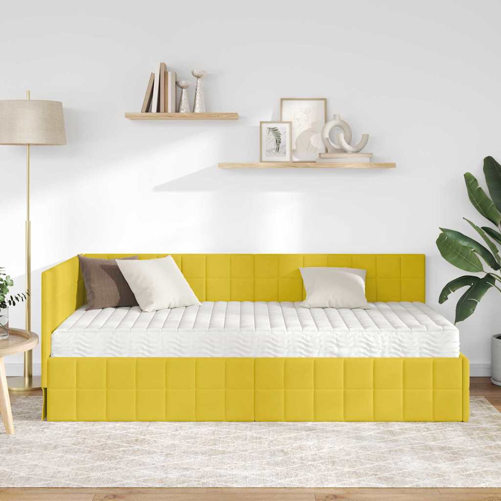 Hoekbedframe met Matras met hoofdeinde 2 pcs Geel Fluweel is nu te koop bij PeponiXL, paradijselijk wonen!