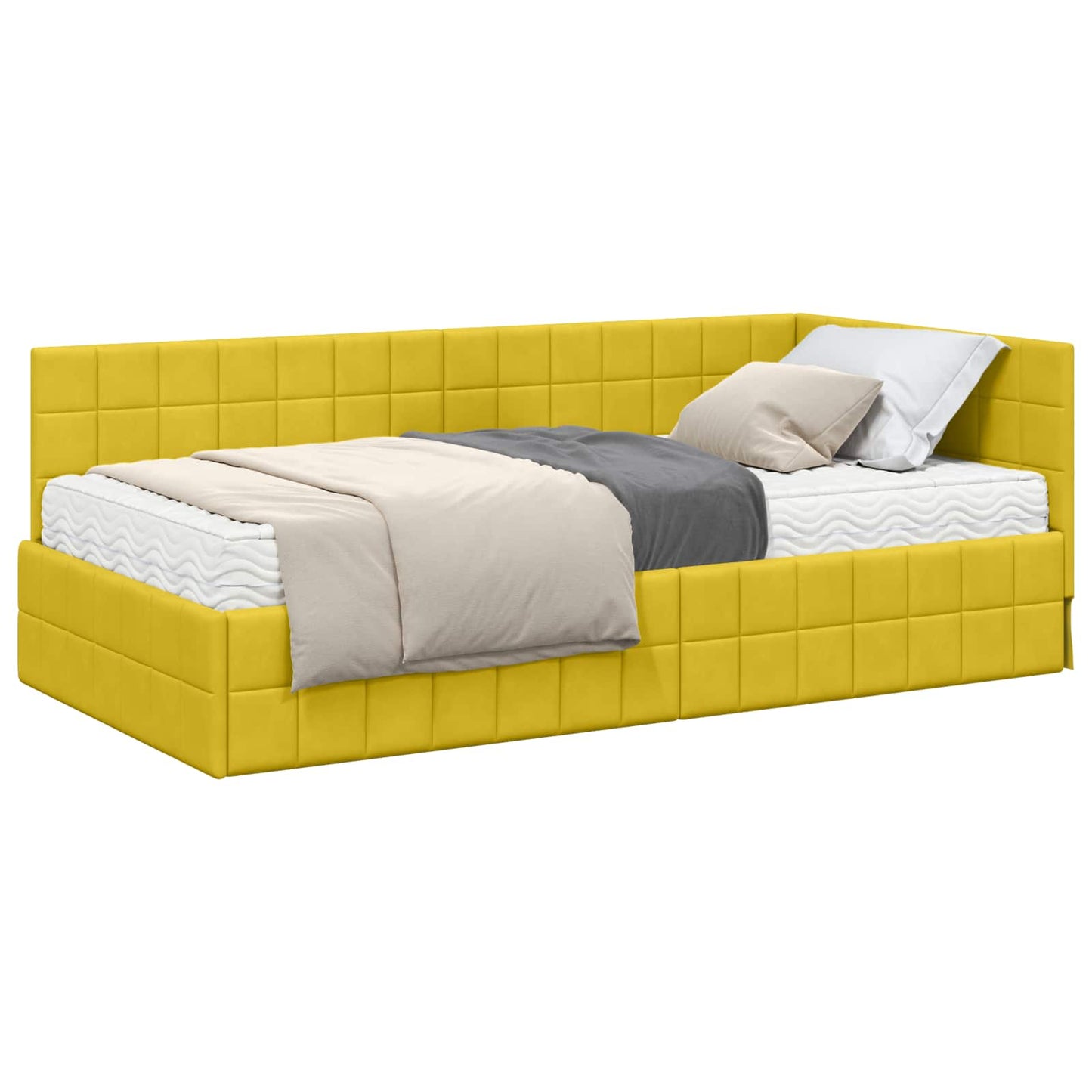 Hoekbedframe met Matras met hoofdeinde 2 pcs Geel Fluweel is nu te koop bij PeponiXL, paradijselijk wonen!