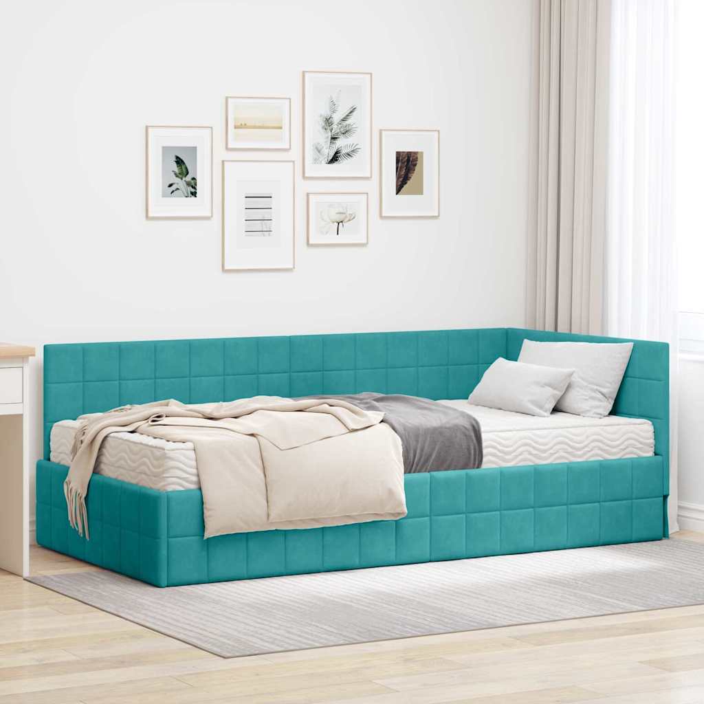 Hoekbedframe met Matras met hoofdeinde 2 pcs Turquoise Fluweel is nu te koop bij PeponiXL, paradijselijk wonen!