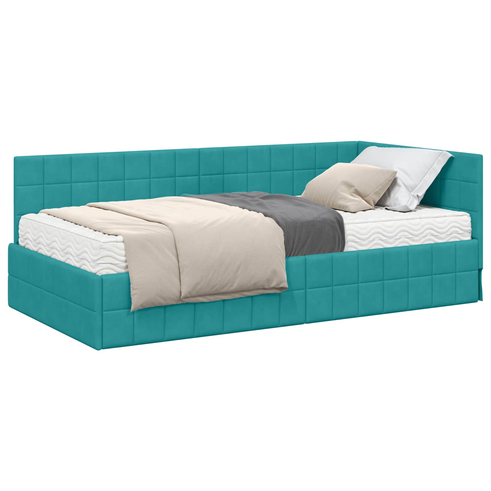 Hoekbedframe met Matras met hoofdeinde 2 pcs Turquoise Fluweel is nu te koop bij PeponiXL, paradijselijk wonen!