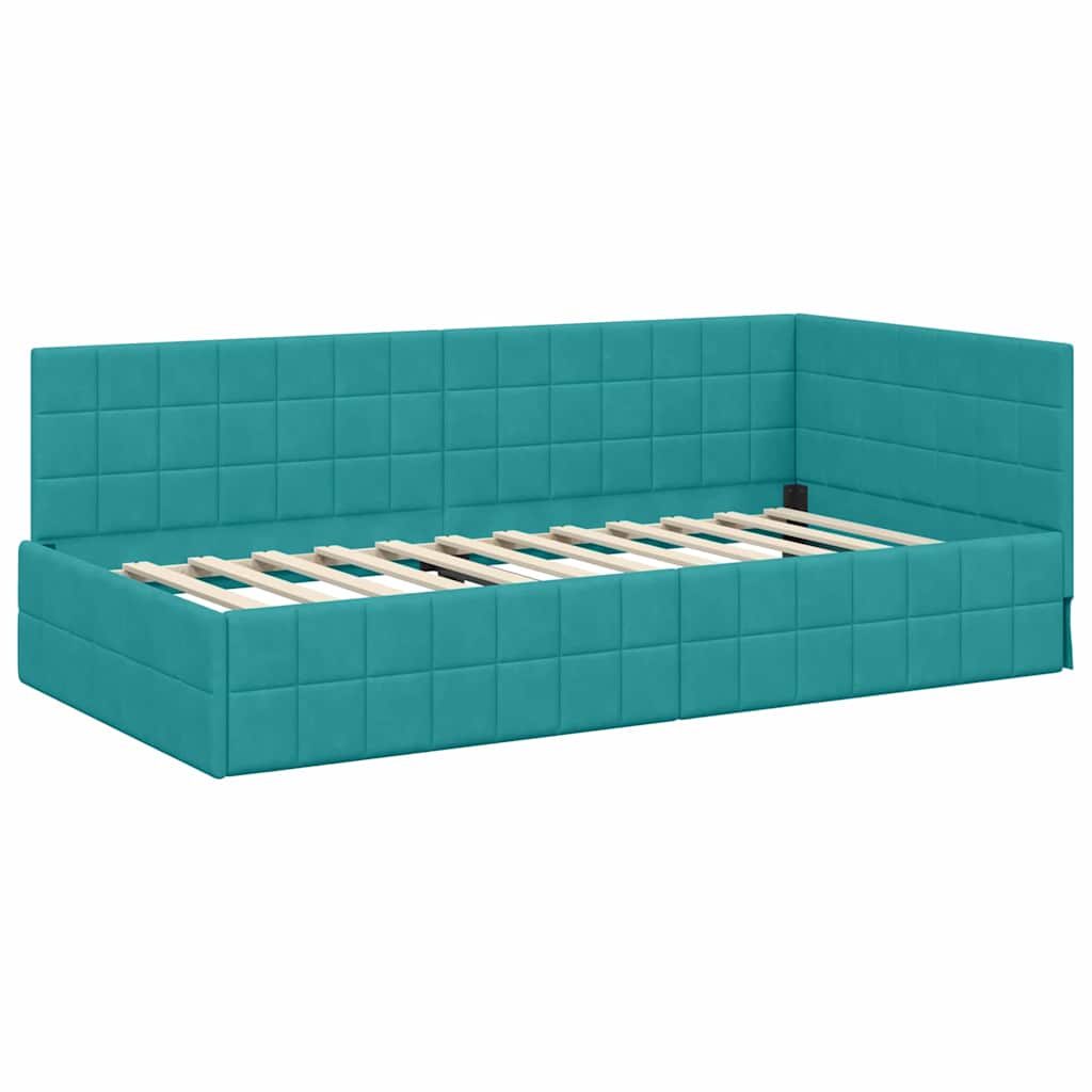 Hoekbedframe met Matras met hoofdeinde 2 pcs Turquoise Fluweel is nu te koop bij PeponiXL, paradijselijk wonen!