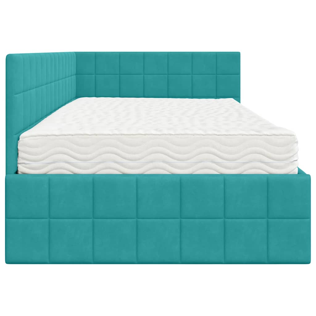 Hoekbedframe met Matras met hoofdeinde 2 pcs Turquoise Fluweel is nu te koop bij PeponiXL, paradijselijk wonen!