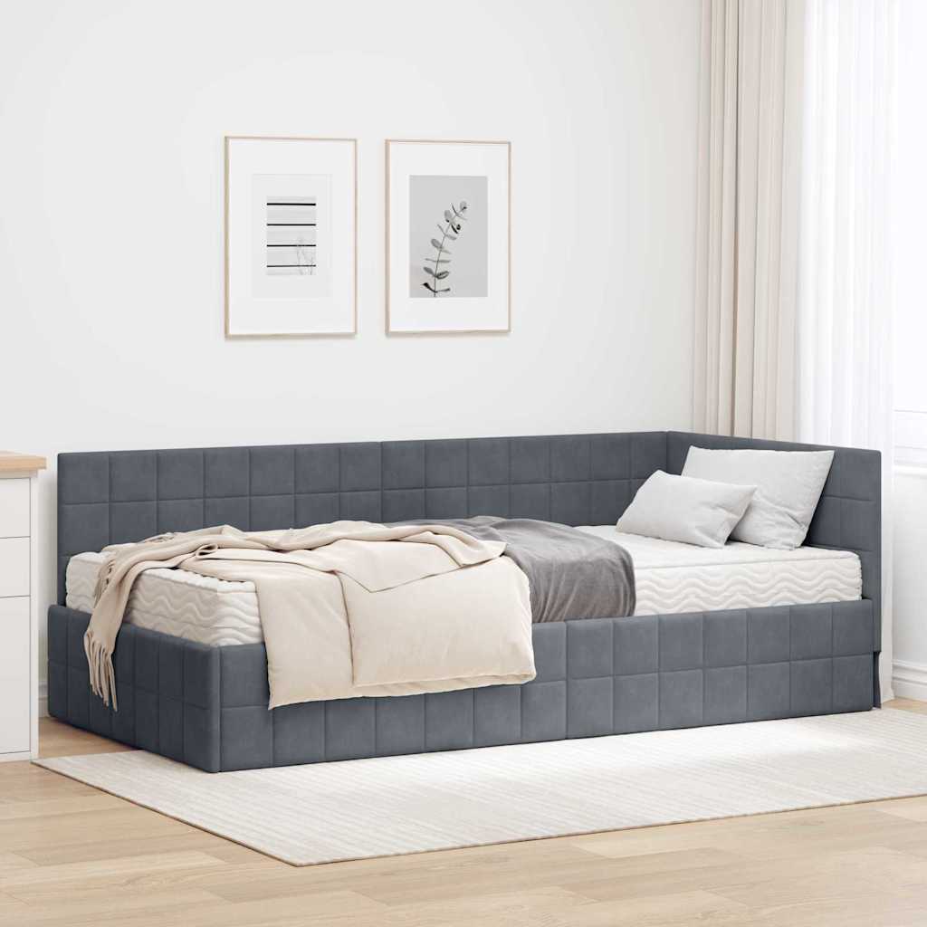 Hoekbedframe met Matras met hoofdeinde 2 pcs Grijs Fluweel is nu te koop bij PeponiXL, paradijselijk wonen!