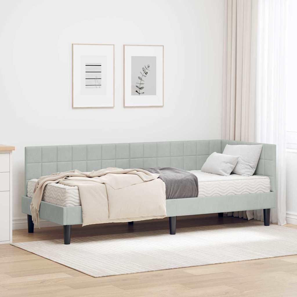 Hoekbedframe met Matras met hoofdeinde 2 pcs Lichtgrijs Fluweel is nu te koop bij PeponiXL, paradijselijk wonen!