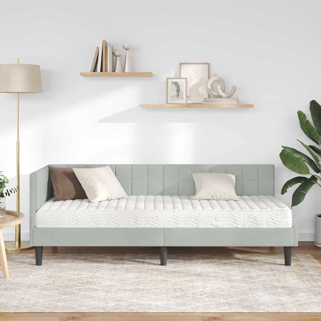 Hoekbedframe met Matras met hoofdeinde 2 pcs Lichtgrijs Fluweel is nu te koop bij PeponiXL, paradijselijk wonen!