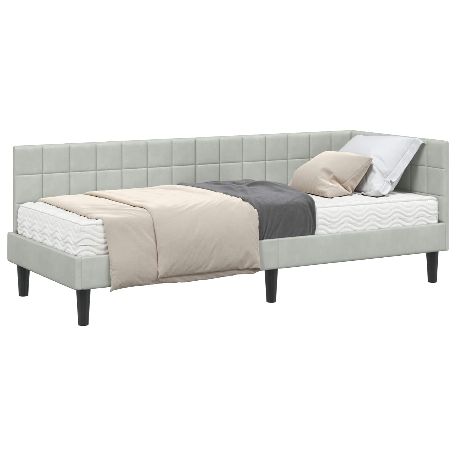 Hoekbedframe met Matras met hoofdeinde 2 pcs Lichtgrijs Fluweel is nu te koop bij PeponiXL, paradijselijk wonen!
