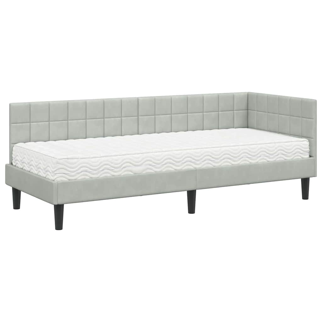 Hoekbedframe met Matras met hoofdeinde 2 pcs Lichtgrijs Fluweel is nu te koop bij PeponiXL, paradijselijk wonen!