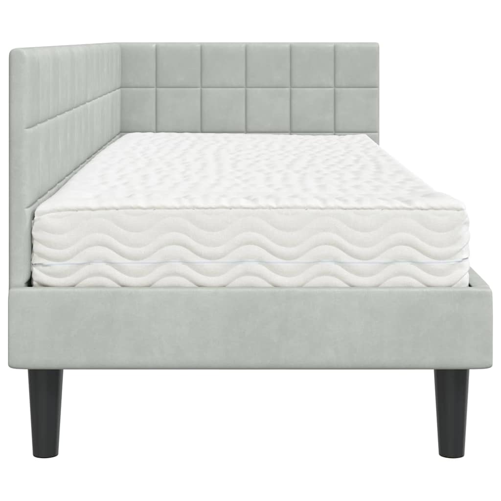 Hoekbedframe met Matras met hoofdeinde 2 pcs Lichtgrijs Fluweel is nu te koop bij PeponiXL, paradijselijk wonen!