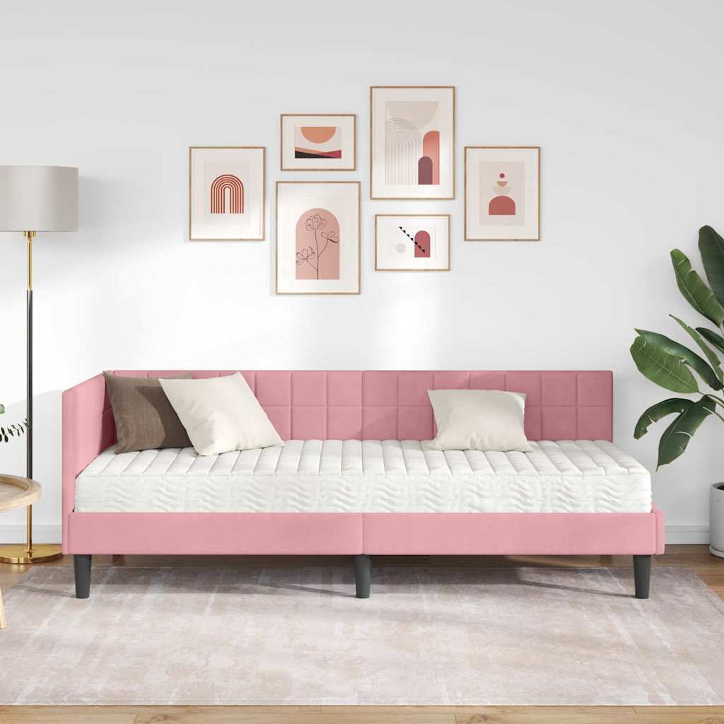 Hoekbedframe met Matras met hoofdeinde 2 pcs Grijs Fluweel is nu te koop bij PeponiXL, paradijselijk wonen!