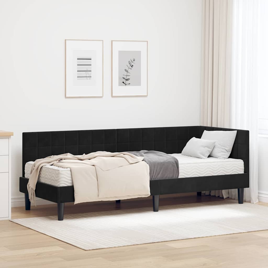 Hoekbedframe met Matras met hoofdeinde 2 pcs Zwart Fluweel is nu te koop bij PeponiXL, paradijselijk wonen!
