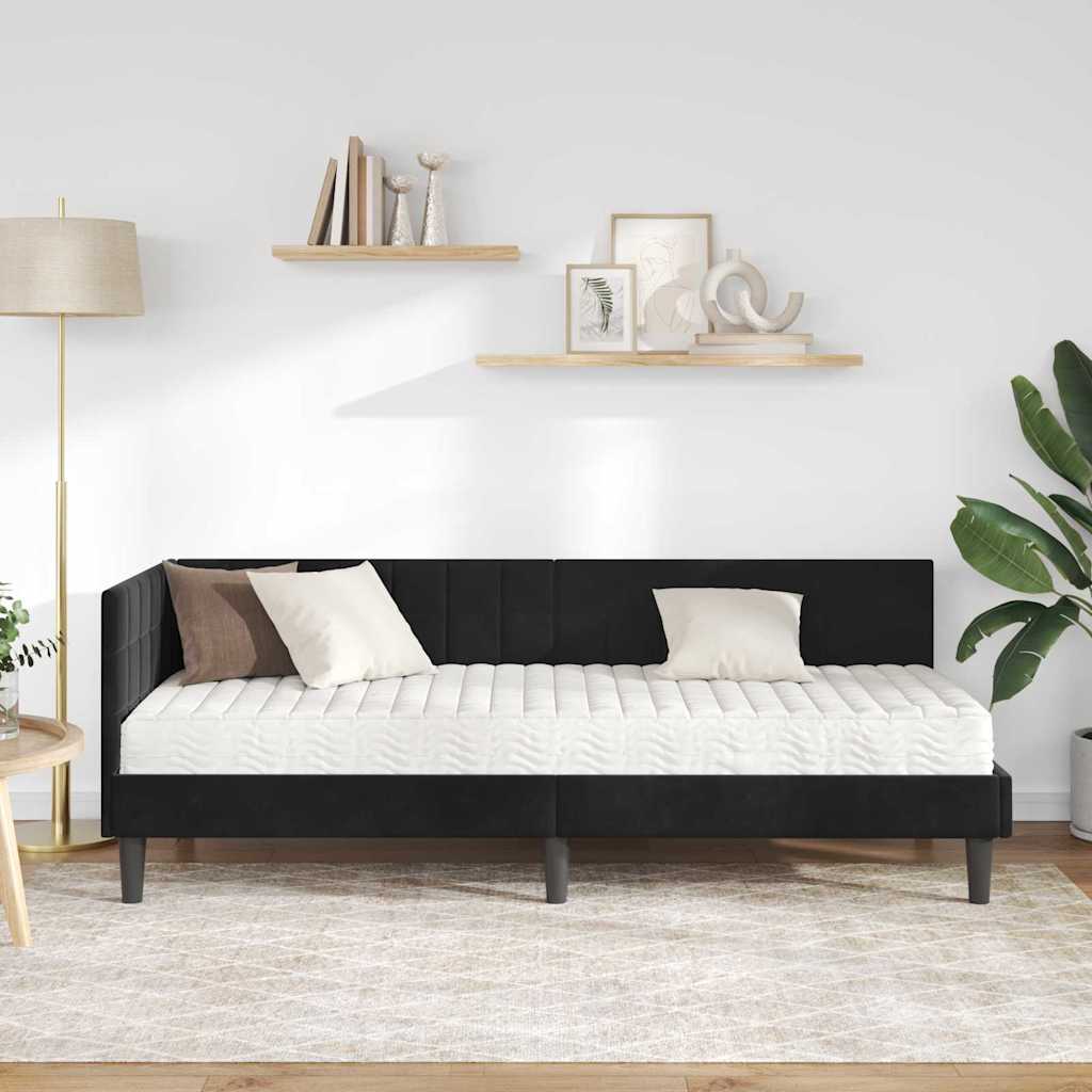 Hoekbedframe met Matras met hoofdeinde 2 pcs Zwart Fluweel is nu te koop bij PeponiXL, paradijselijk wonen!