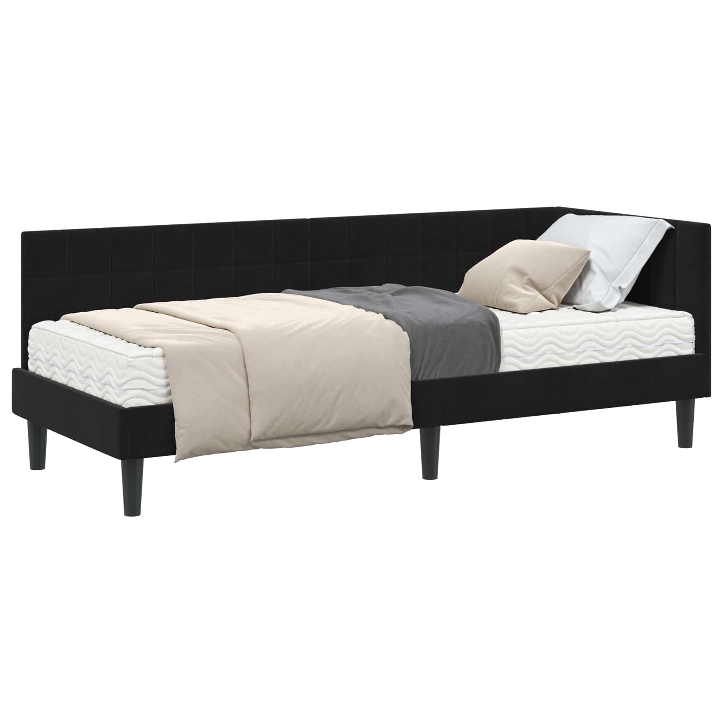 Hoekbedframe met Matras met hoofdeinde 2 pcs Zwart Fluweel is nu te koop bij PeponiXL, paradijselijk wonen!