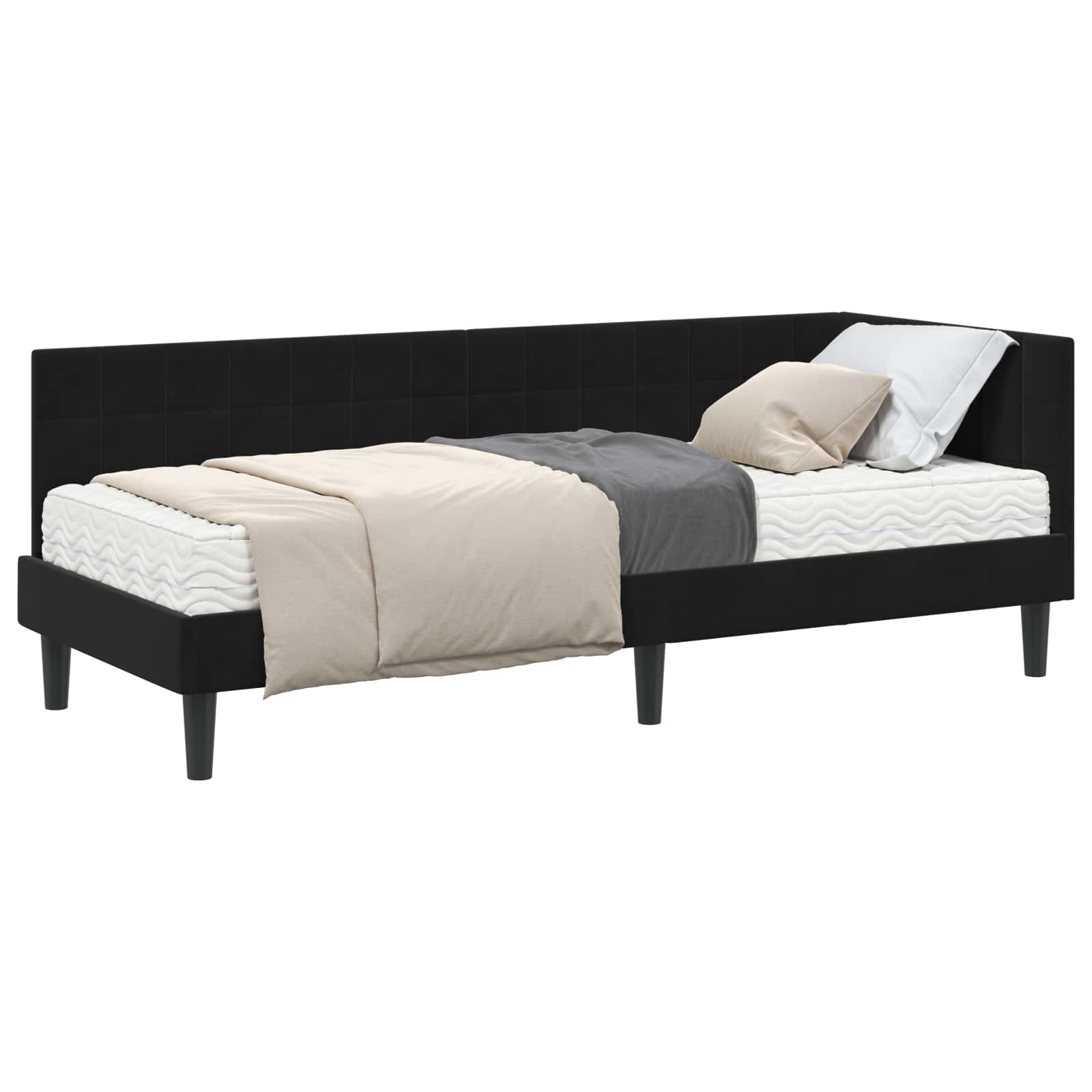 Hoekbedframe met Matras met hoofdeinde 2 pcs Zwart Fluweel is nu te koop bij PeponiXL, paradijselijk wonen!