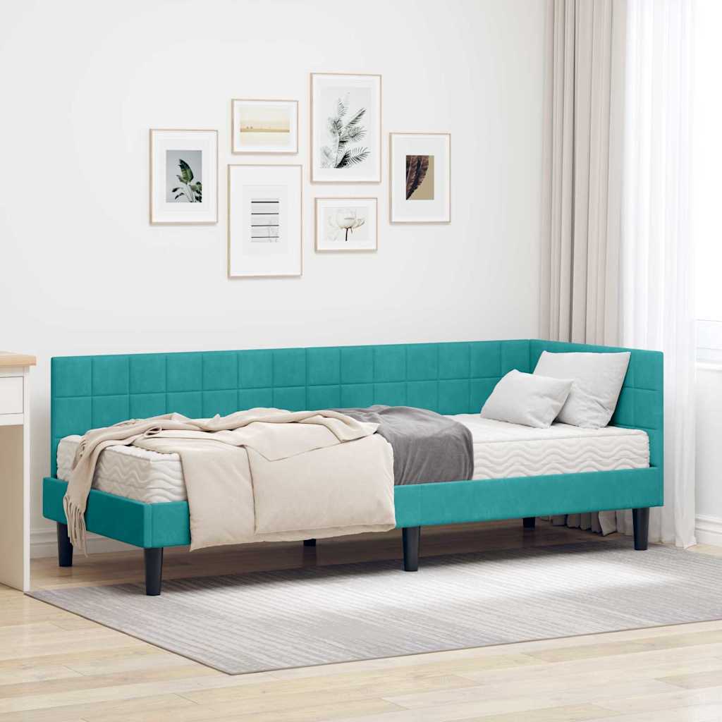 Hoekbedframe met Matras met hoofdeinde 2 pcs Turquoise Fluweel is nu te koop bij PeponiXL, paradijselijk wonen!