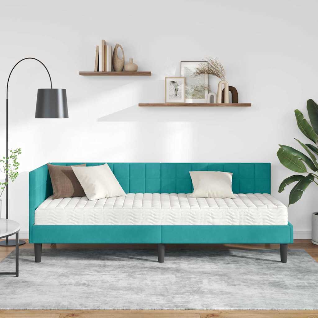Hoekbedframe met Matras met hoofdeinde 2 pcs Turquoise Fluweel is nu te koop bij PeponiXL, paradijselijk wonen!