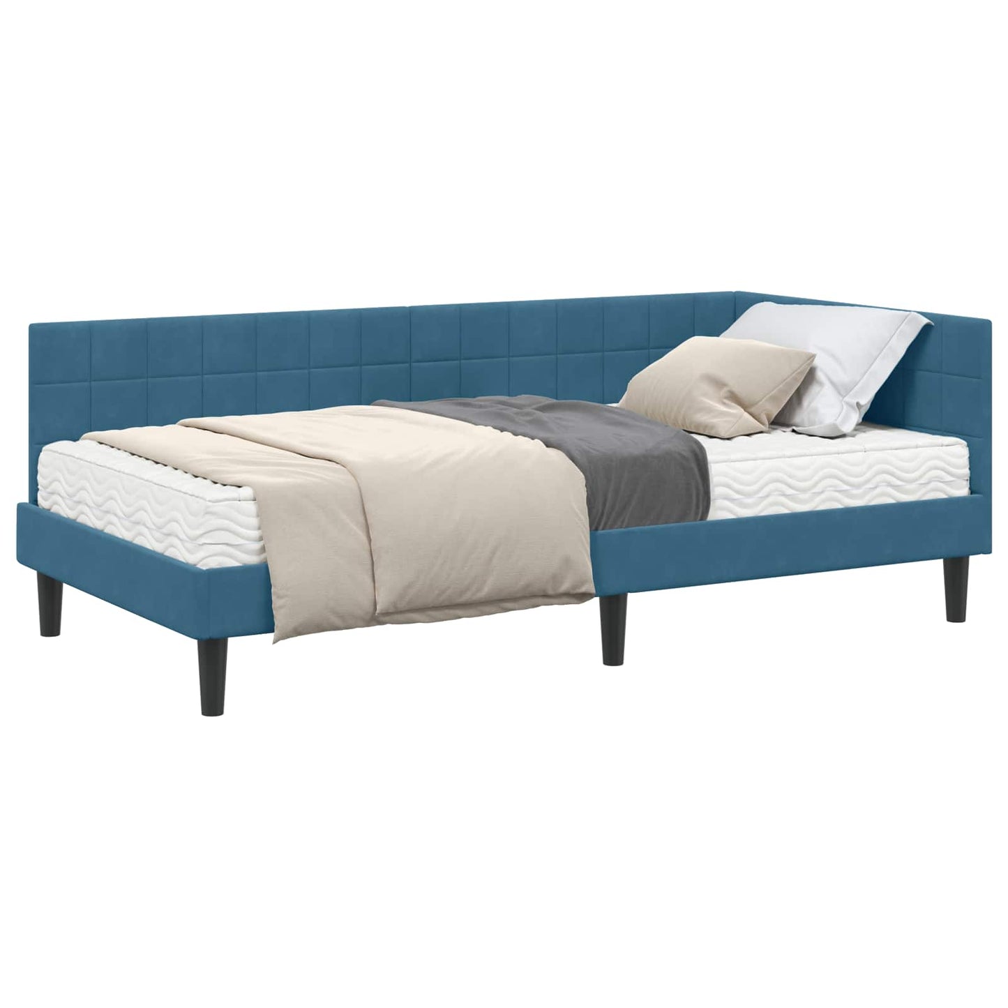Hoekbedframe met Matras met hoofdeinde 2 pcs Blauw Fluweel is nu te koop bij PeponiXL, paradijselijk wonen!