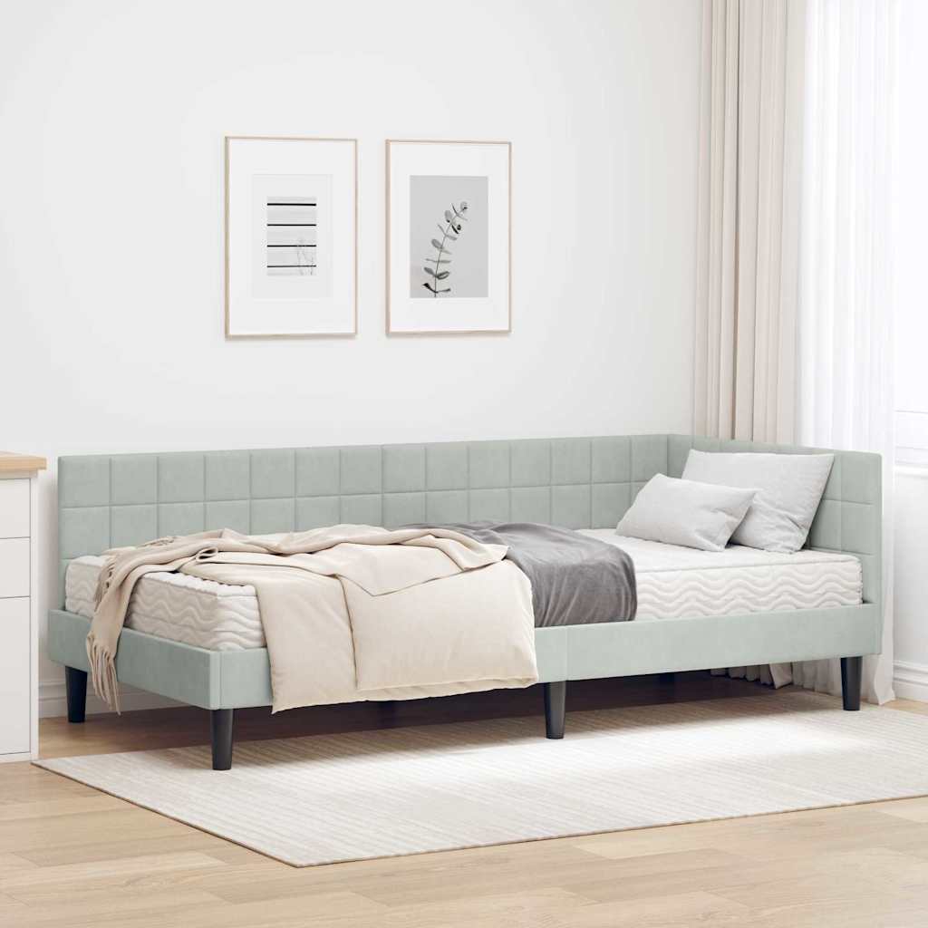 Hoekbedframe met Matras met hoofdeinde 2 pcs Lichtgrijs Fluweel is nu te koop bij PeponiXL, paradijselijk wonen!