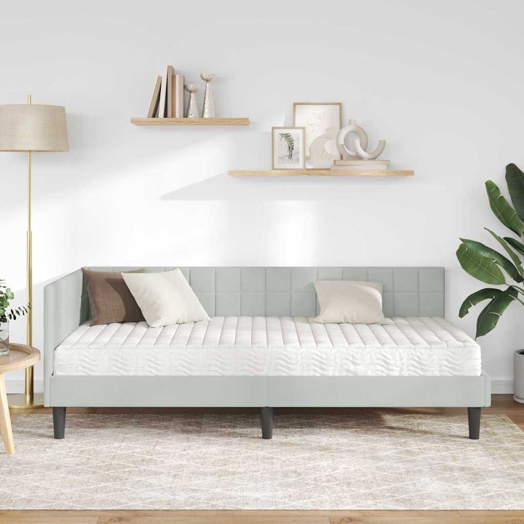 Hoekbedframe met Matras met hoofdeinde 2 pcs Lichtgrijs Fluweel is nu te koop bij PeponiXL, paradijselijk wonen!