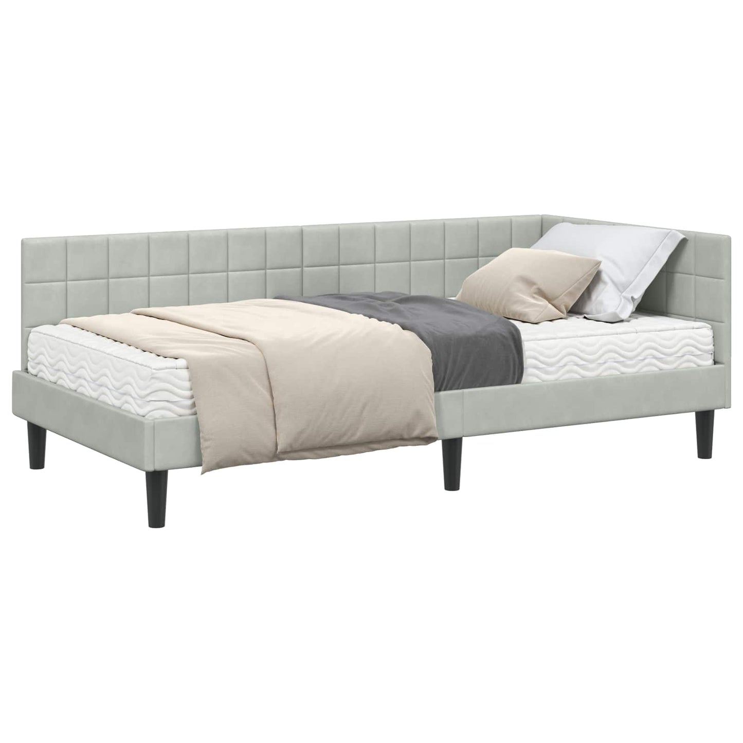 Hoekbedframe met Matras met hoofdeinde 2 pcs Lichtgrijs Fluweel is nu te koop bij PeponiXL, paradijselijk wonen!