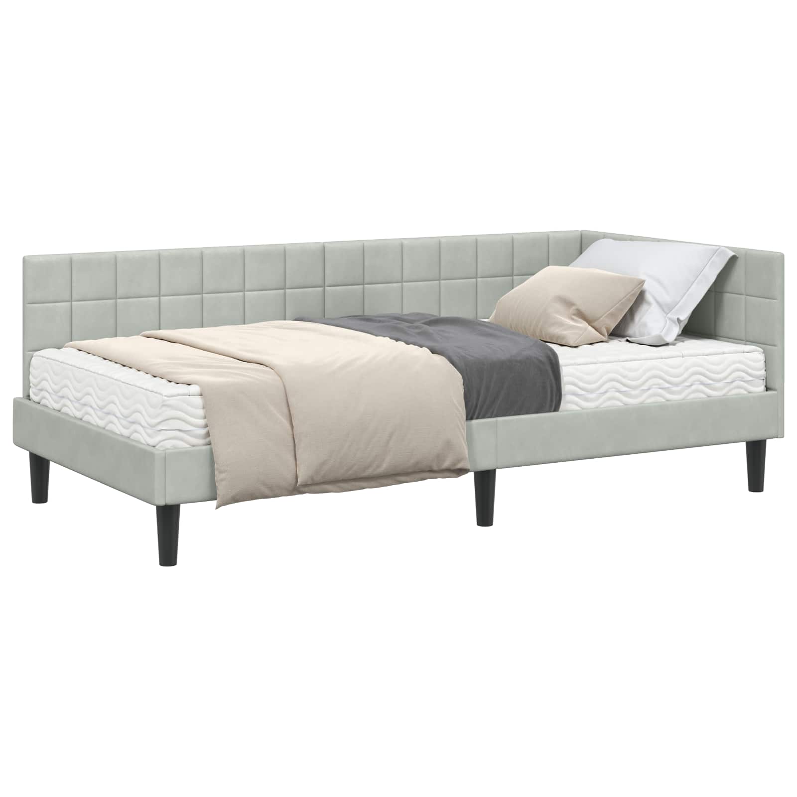 Hoekbedframe met Matras met hoofdeinde 2 pcs Lichtgrijs Fluweel is nu te koop bij PeponiXL, paradijselijk wonen!
