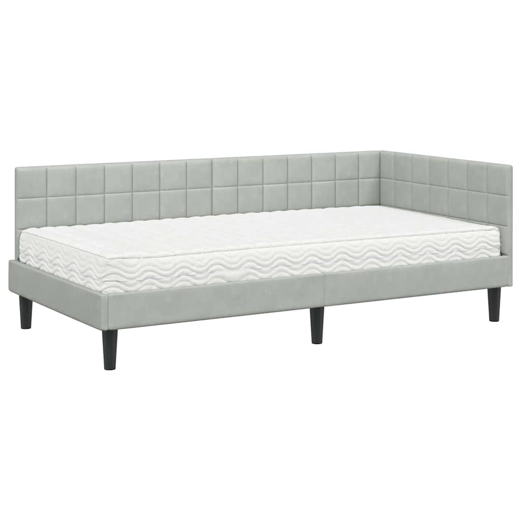 Hoekbedframe met Matras met hoofdeinde 2 pcs Lichtgrijs Fluweel is nu te koop bij PeponiXL, paradijselijk wonen!