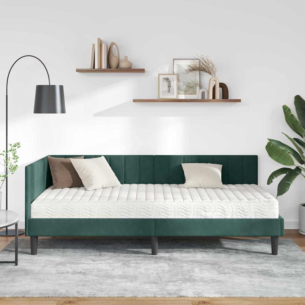 Hoekbedframe met Matras met hoofdeinde 2 pcs Groen Fluweel is nu te koop bij PeponiXL, paradijselijk wonen!
