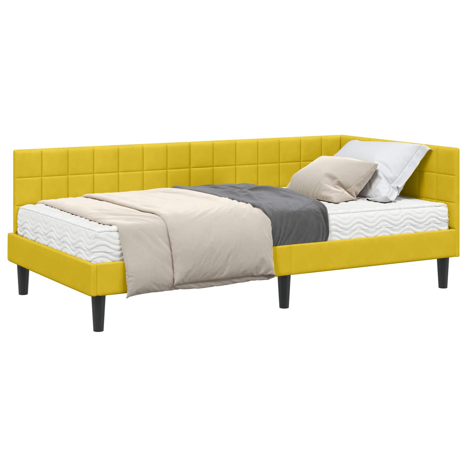 Hoekbedframe met Matras met hoofdeinde 2 pcs Geel Fluweel is nu te koop bij PeponiXL, paradijselijk wonen!