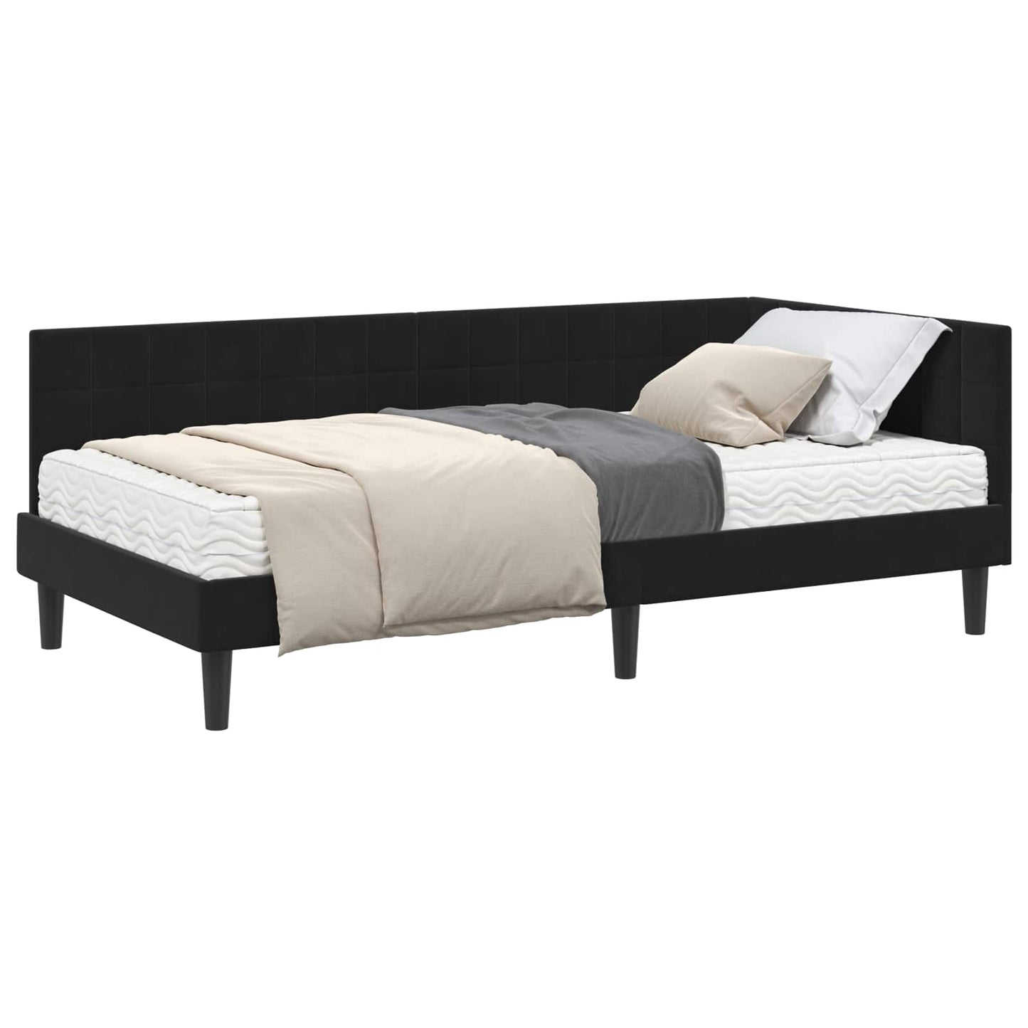Hoekbedframe met Matras met hoofdeinde 2 pcs Zwart Fluweel is nu te koop bij PeponiXL, paradijselijk wonen!
