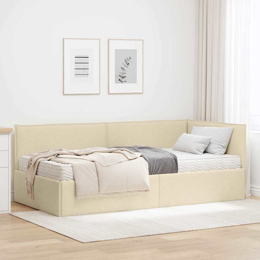Hoekbedframe met Matras met hoofdeinde 2 st Crème Fluweel is nu te koop bij PeponiXL, paradijselijk wonen!