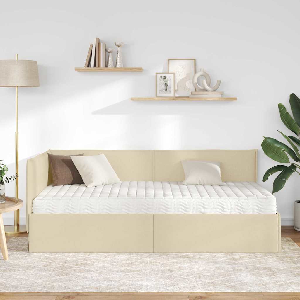 Hoekbedframe met Matras met hoofdeinde 2 st Crème Fluweel