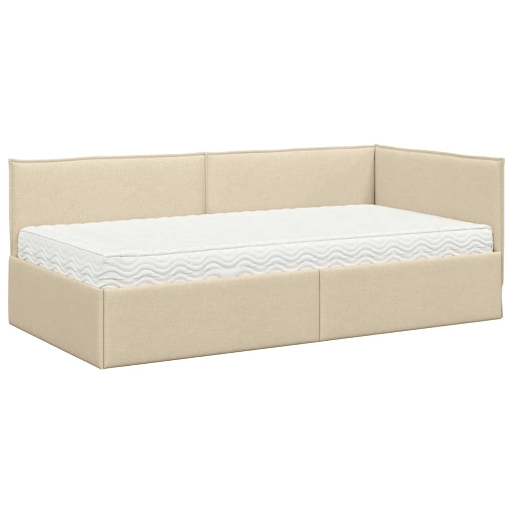 Hoekbedframe met Matras met hoofdeinde 2 st Crème Fluweel