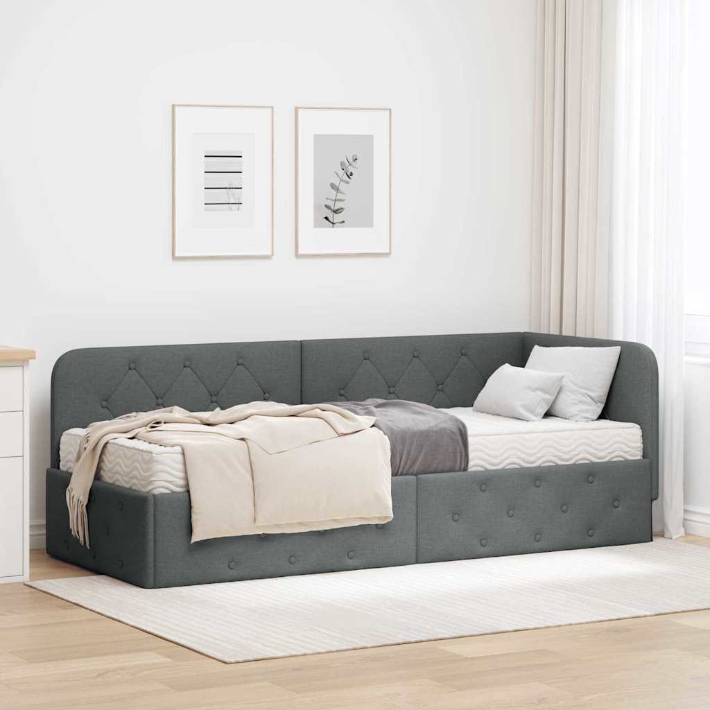 Hoekbedframe Donkergrijs 80 x 200 cm Stof is nu te koop bij PeponiXL, paradijselijk wonen!
