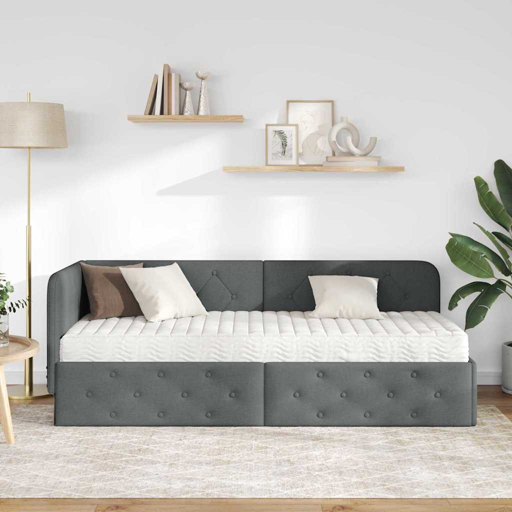 Hoekbedframe Donkergrijs 80 x 200 cm Stof is nu te koop bij PeponiXL, paradijselijk wonen!