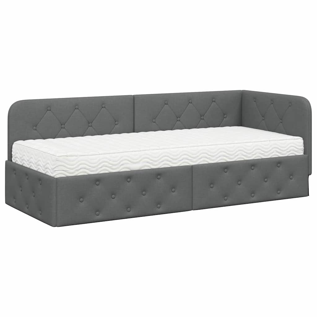 Hoekbedframe Donkergrijs 80 x 200 cm Stof is nu te koop bij PeponiXL, paradijselijk wonen!