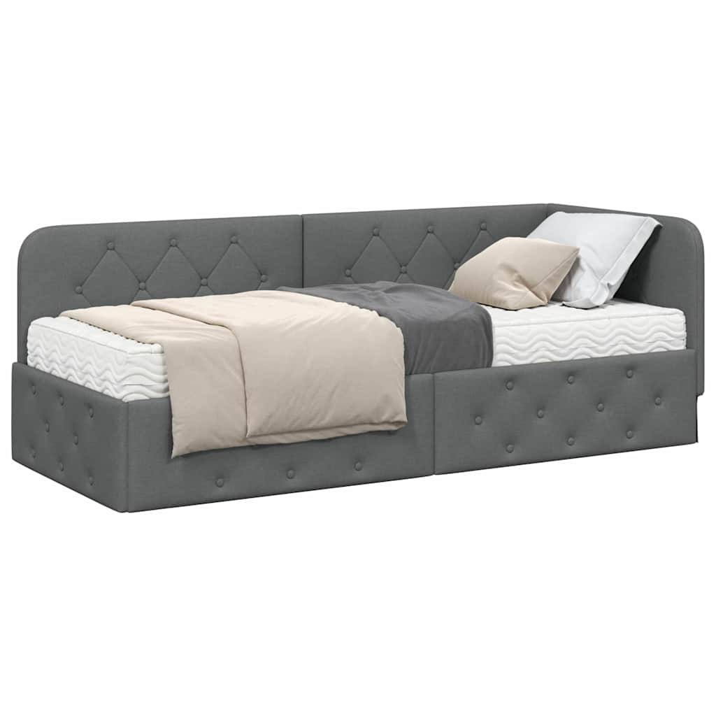 Hoekbedframe Donkergrijs 80 x 200 cm Stof is nu te koop bij PeponiXL, paradijselijk wonen!