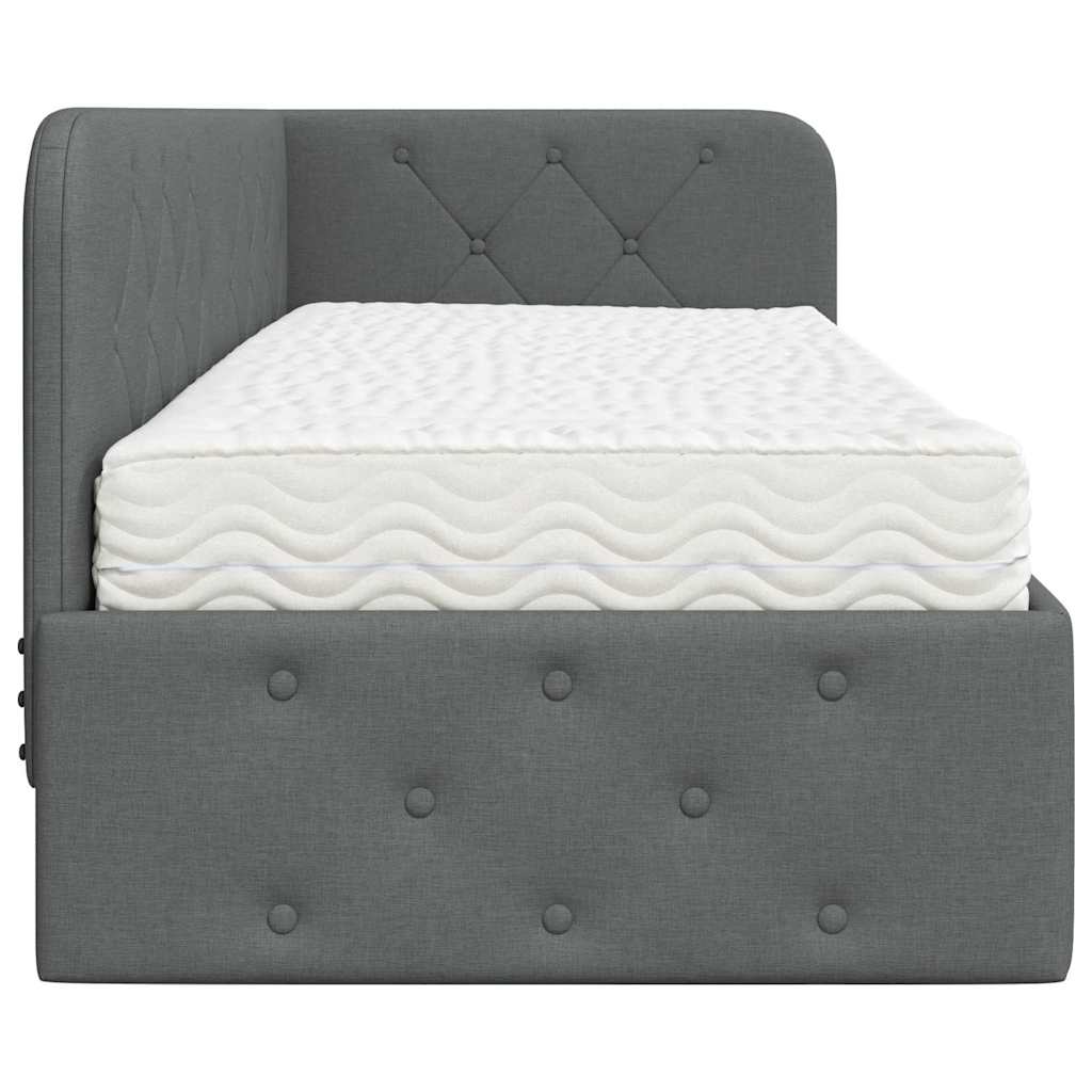 Hoekbedframe Donkergrijs 80 x 200 cm Stof is nu te koop bij PeponiXL, paradijselijk wonen!