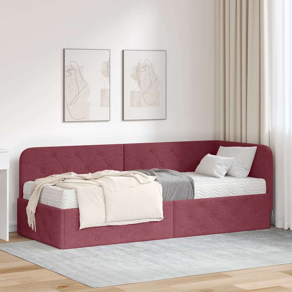 Hoekbedframe Wijnrood 80 x 200 cm Stof is nu te koop bij PeponiXL, paradijselijk wonen!