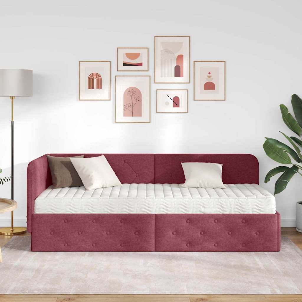 Hoekbedframe Wijnrood 80 x 200 cm Stof is nu te koop bij PeponiXL, paradijselijk wonen!