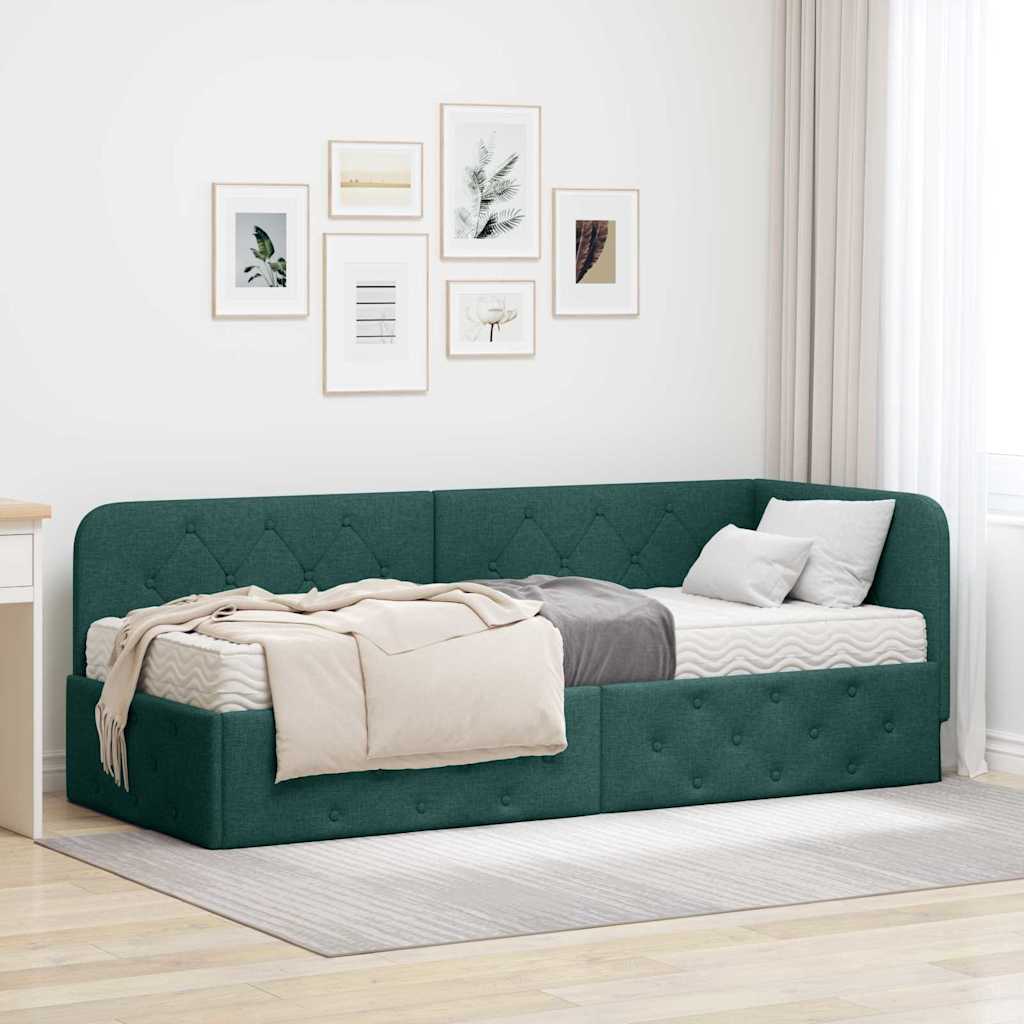 Hoekbedframe Donkergroen 80 x 200 cm Stof is nu te koop bij PeponiXL, paradijselijk wonen!