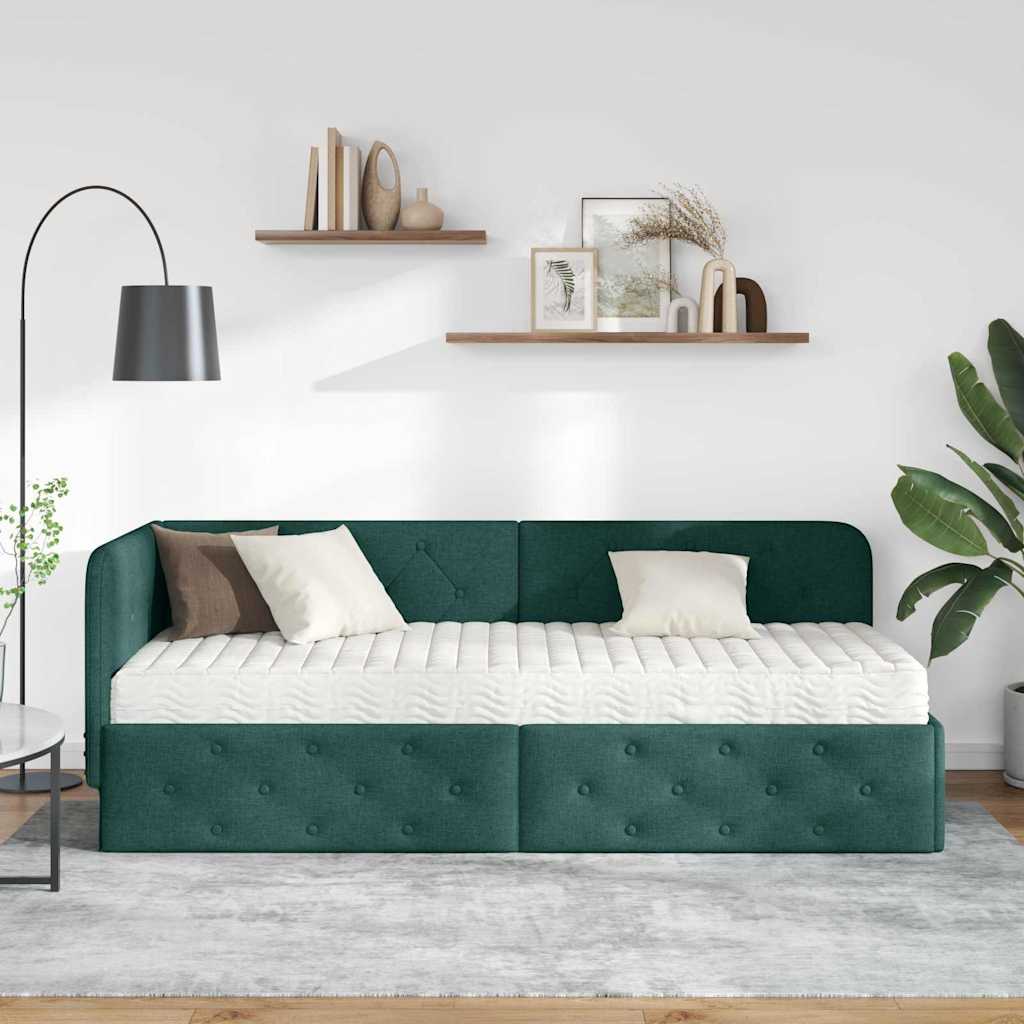 Hoekbedframe Donkergroen 80 x 200 cm Stof is nu te koop bij PeponiXL, paradijselijk wonen!