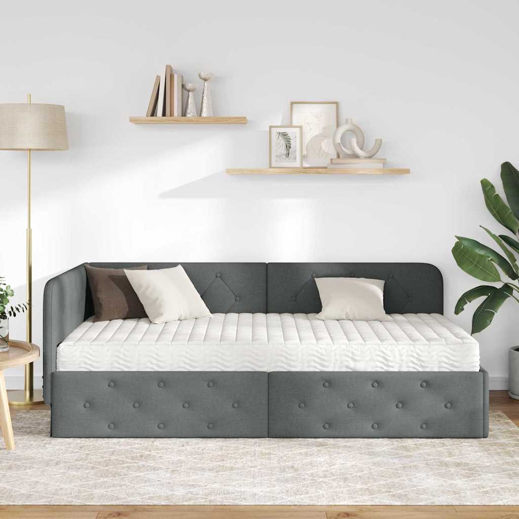 Hoekbedframe met matras Donkergrijs 90 x 190 cm Stof is nu te koop bij PeponiXL, paradijselijk wonen!