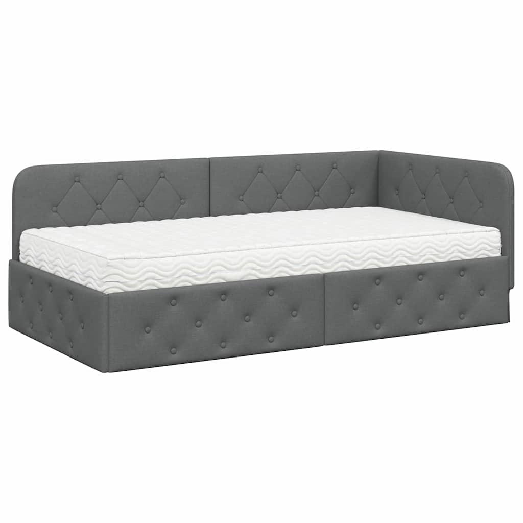 Hoekbedframe met matras Donkergrijs 90 x 190 cm Stof is nu te koop bij PeponiXL, paradijselijk wonen!