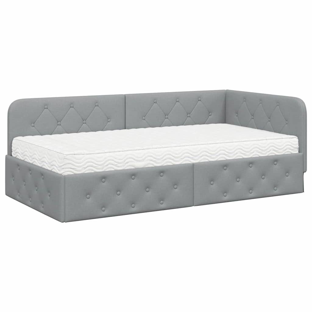Hoekbedframe Lichtgrijs 90 x 200 cm Stof is nu te koop bij PeponiXL, paradijselijk wonen!