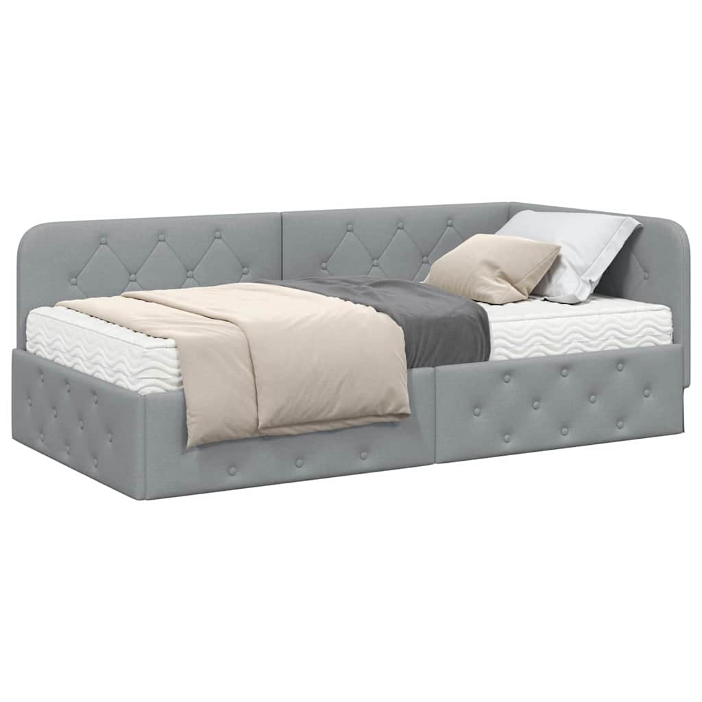 Hoekbedframe Lichtgrijs 90 x 200 cm Stof is nu te koop bij PeponiXL, paradijselijk wonen!