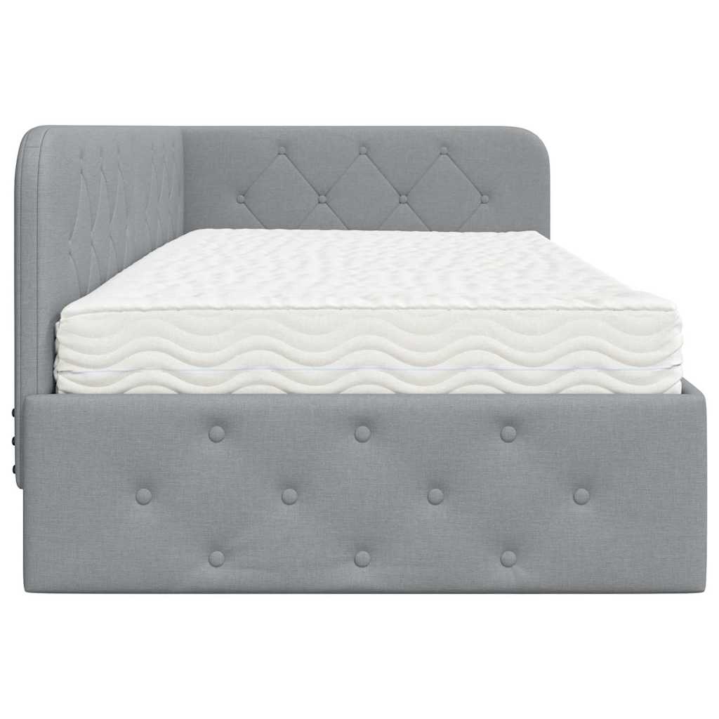 Hoekbedframe Lichtgrijs 90 x 200 cm Stof is nu te koop bij PeponiXL, paradijselijk wonen!