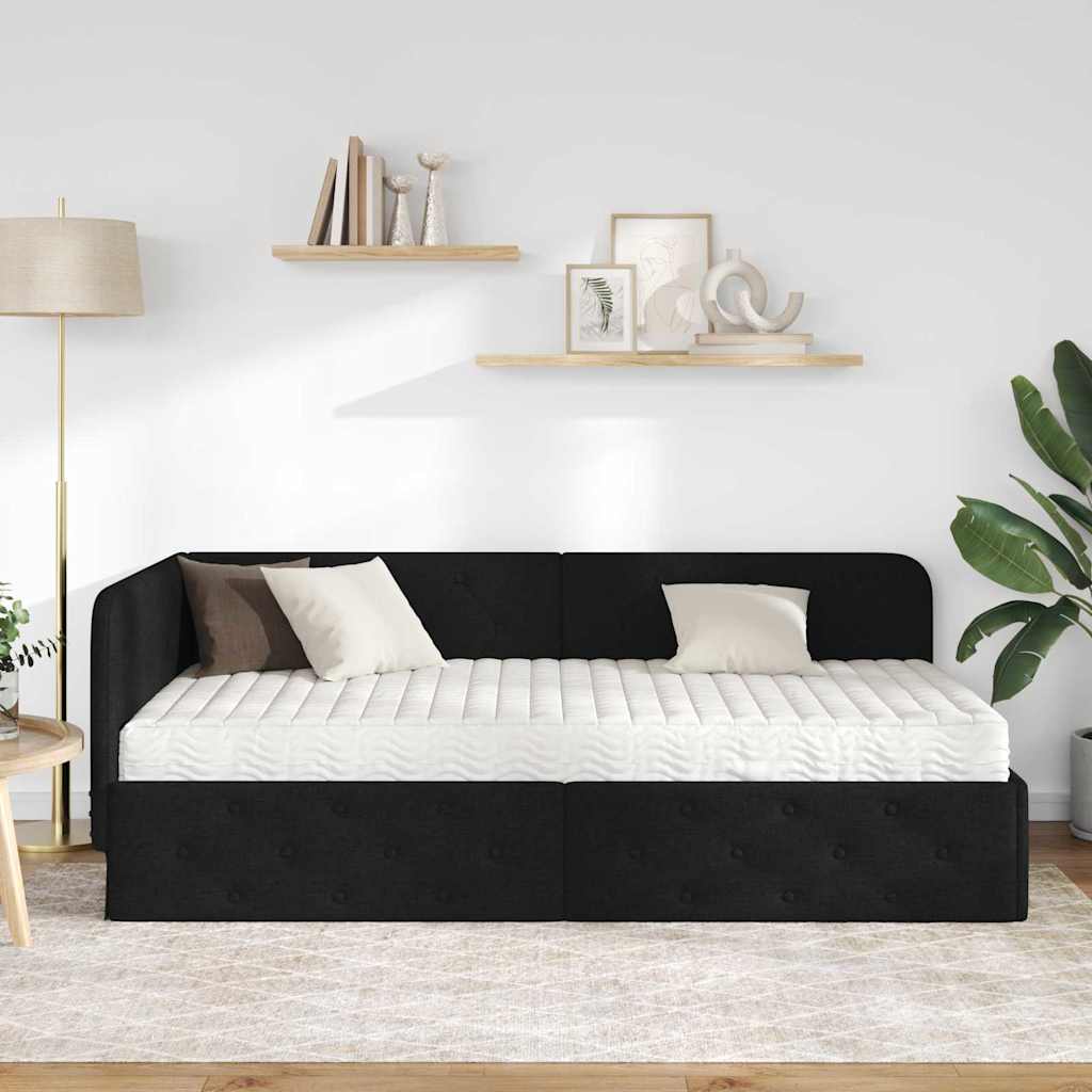 Hoekbedframe met matras met hoofdeinde Zwart 90 x 200 cm Stof is nu te koop bij PeponiXL, paradijselijk wonen!