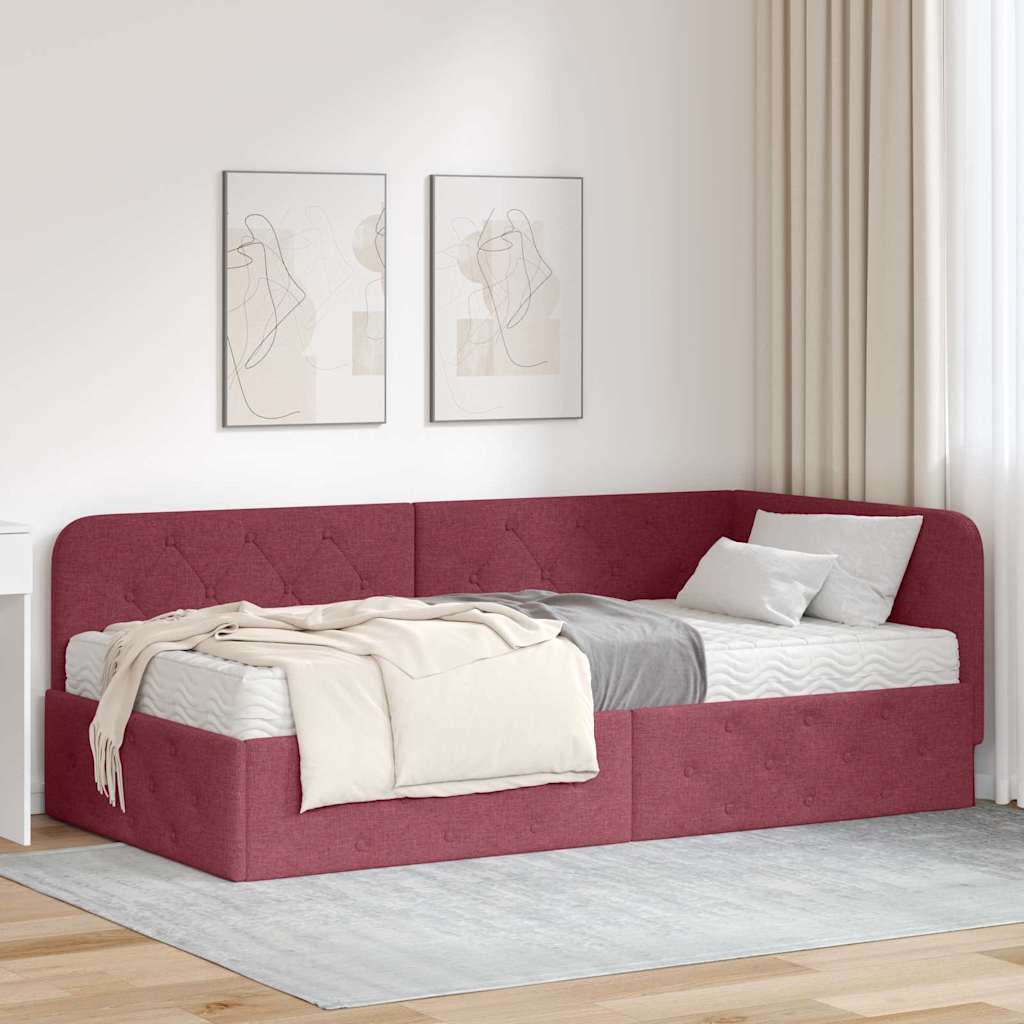 Hoekbedframe Wijnrood 90 x 200 cm Stof is nu te koop bij PeponiXL, paradijselijk wonen!